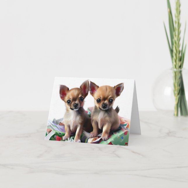 Chihuahua Puppies Christmas  Card (Front)