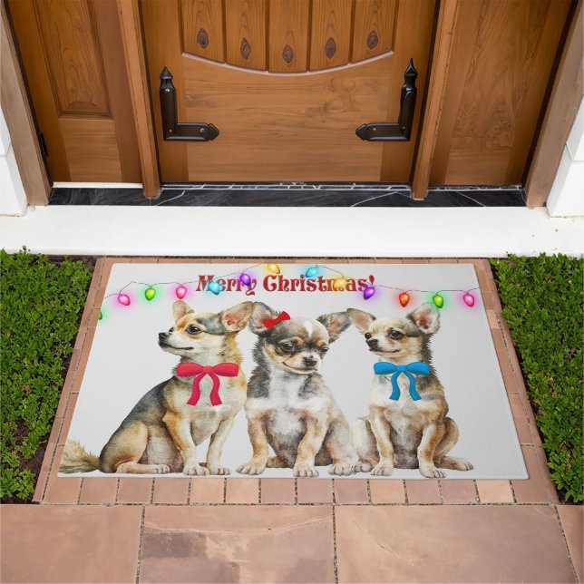 Chihuahua Puppies Christmas Doormat (Outdoor)