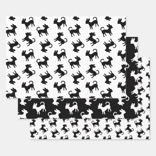 Chihuahua Puppies Classic Black and White Pattern Wrapping Paper Sheets
