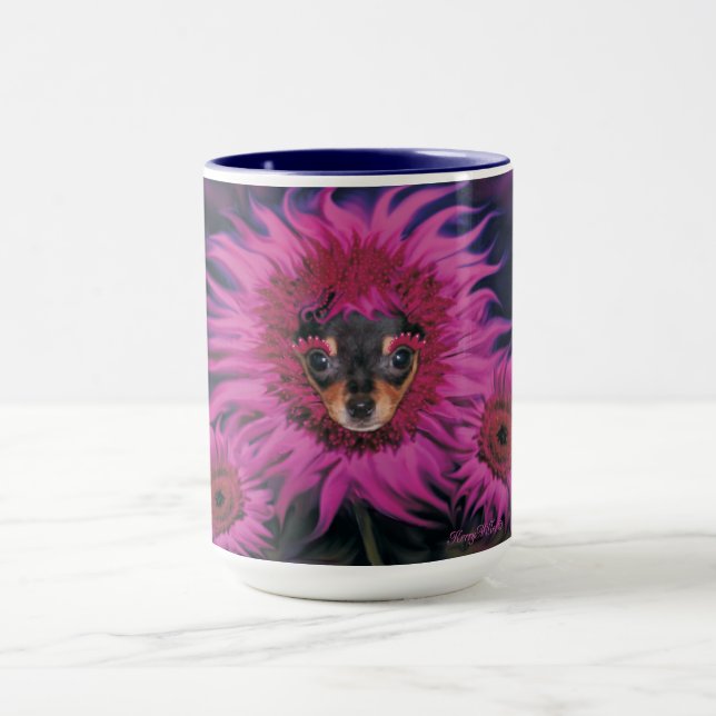 Chihuahua Puppy and Pink Flowers Mug (Center)