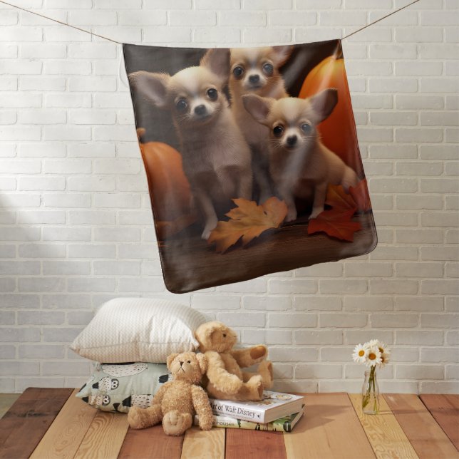 Chihuahua Puppy Autumn Delight Pumpkin  Baby Blanket (In Situ)