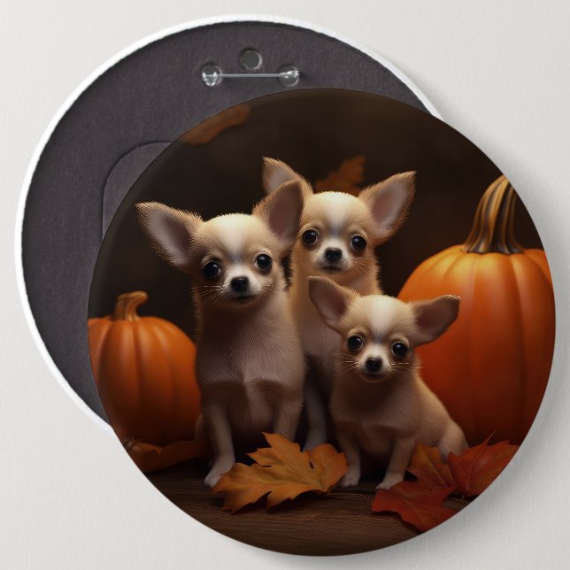 Chihuahua Puppy Autumn Delight Pumpkin  Button (Front & Back)