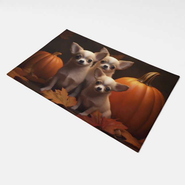 Chihuahua Puppy Autumn Delight Pumpkin  Doormat (Angled)
