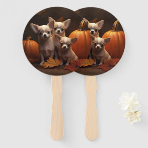 Chihuahua Puppy Autumn Delight Pumpkin Hand Fan