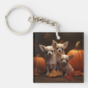 Chihuahua Puppy Autumn Delight Pumpkin Keychain