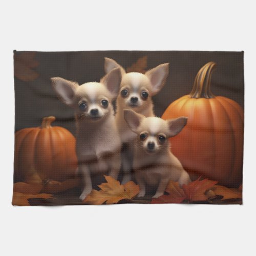 Chihuahua Puppy Autumn Delight Pumpkin  Kitchen Towel