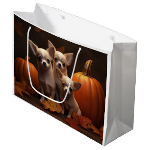 Chihuahua Puppy Autumn Delight Pumpkin Large Gift Bag