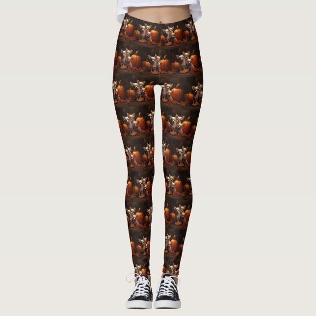 Chihuahua Puppy Autumn Delight Pumpkin  Leggings (Front)