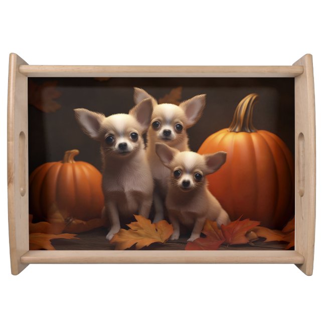 Chihuahua Puppy Autumn Delight Pumpkin  Serving Tray (Front)