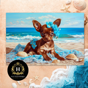 Chihuahua Puppy Blue Floral Beach Decoupage Tissue Paper