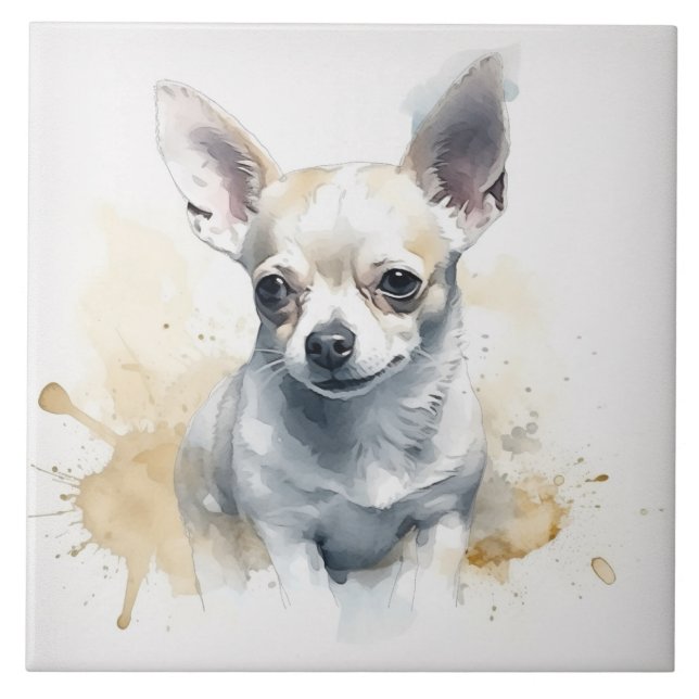 Chihuahua Puppy Dog Pet Watercolor Ceramic Tile (Front)