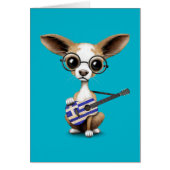 Chihuahua Puppy Dog Playing Greek Flag Guitar (Front)