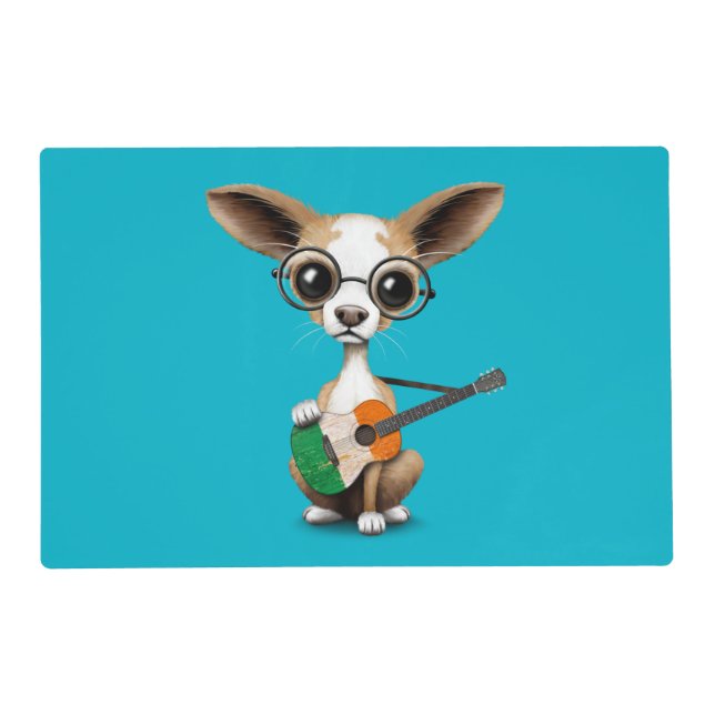 Chihuahua Puppy Dog Playing Irish Flag Guitar Placemat (Front)