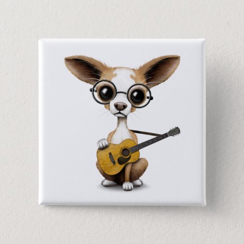 Chihuahua Puppy Dog Playing Old Acoustic Guitar Pinback Button