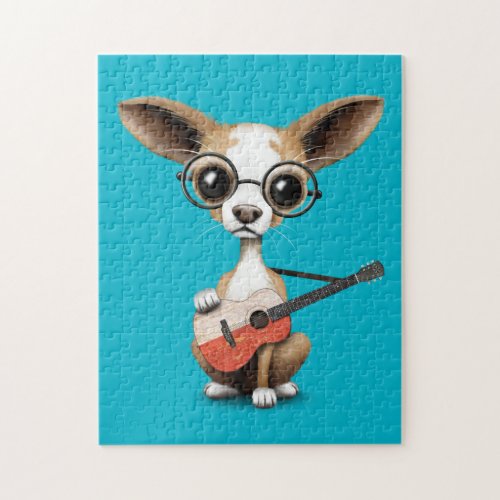 Chihuahua Puppy Dog Playing Polish Flag Guitar Jigsaw Puzzle