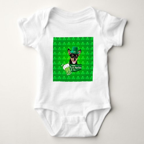 Chihuahua Puppy Dog St Patricks Day Green Clover Baby Bodysuit