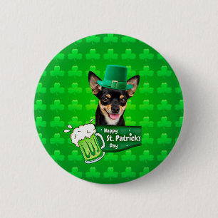 Chihuahua Puppy Dog St. Patrick's Day Green Clover Button