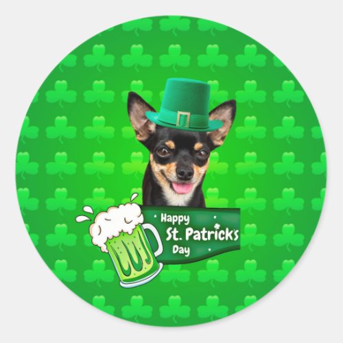Chihuahua Puppy Dog St Patricks Day Green Clover Classic Round Sticker