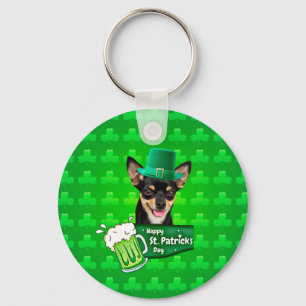 Chihuahua Puppy Dog St. Patrick's Day Green Clover Keychain