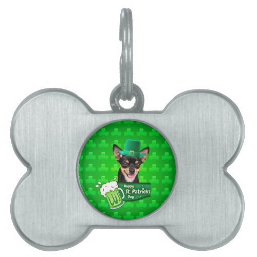 Chihuahua Puppy Dog St Patricks Day Green Clover Pet ID Tag