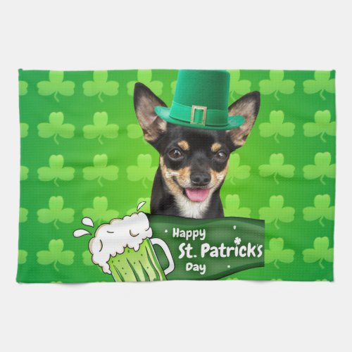 Chihuahua Puppy Dog St Patricks Day Green Clover Towel