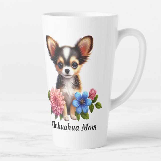 Chihuahua Puppy with Decorative Flowers Latte Mug (Right)