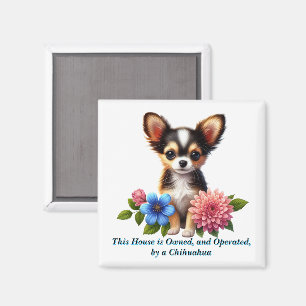 Chihuahua Puppy with Decorative Flowers Magnet