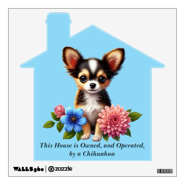Chihuahua Puppy with Decorative Flowers Wall Decal (Front)