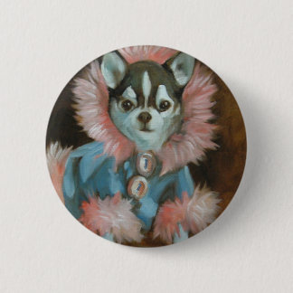 Chihuahua puppy with pink and blue jacket button