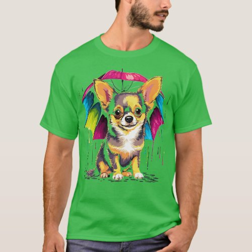 Chihuahua Rainy Day With Umbrella T_Shirt