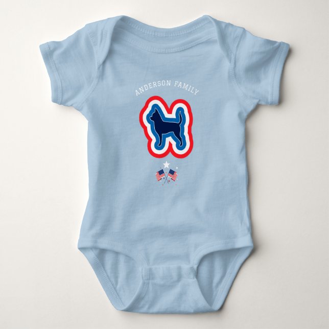 Chihuahua Red White And Blue 4th Of July Dog Baby Bodysuit (Front)