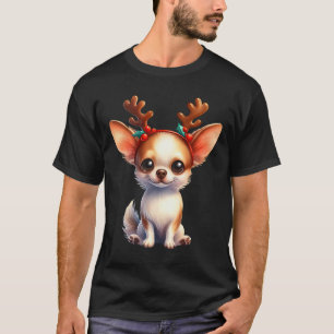 Chihuahua Reindeer Santa Hat Xmas Lights Christmas T-Shirt