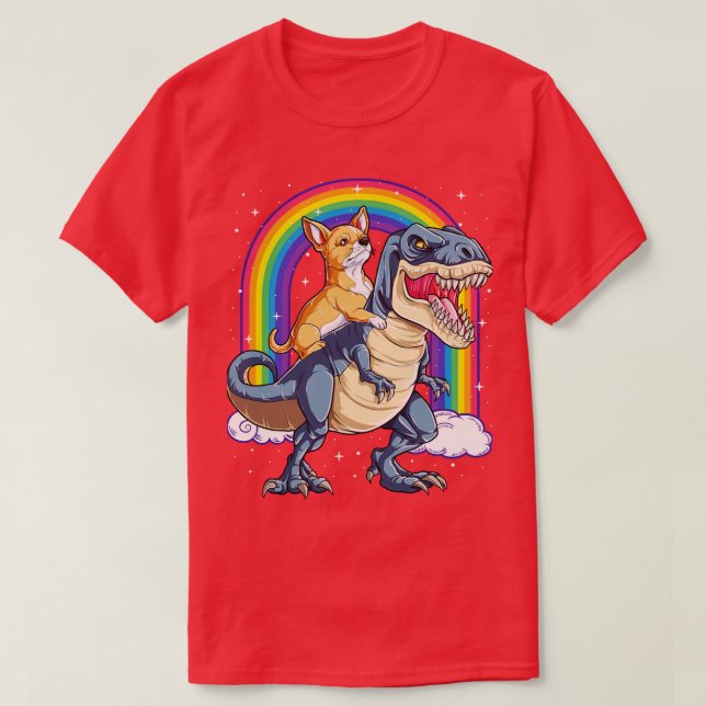 Chihuahua Riding Dinosaur Rainbow for Men Women Bo T-Shirt (Design Front)