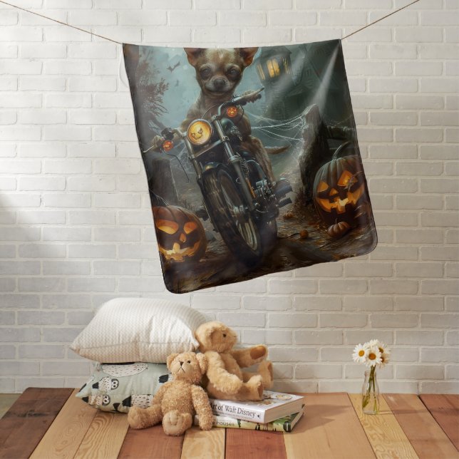 Chihuahua Riding Motorcycle Halloween Scary  Baby Blanket (In Situ)