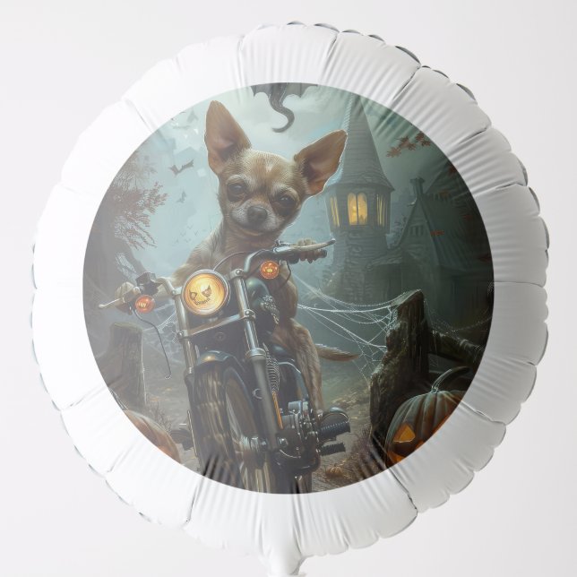 Chihuahua Riding Motorcycle Halloween Scary  Balloon (Front)