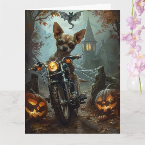 Chihuahua Riding Motorcycle Halloween Scary  Card