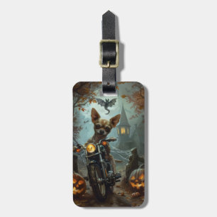 Chihuahua Riding Motorcycle Halloween Scary Luggage Tag