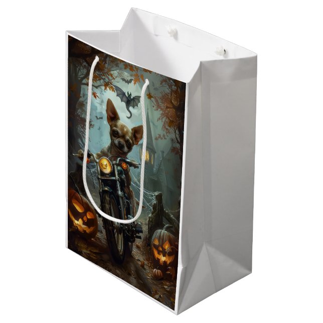 Chihuahua Riding Motorcycle Halloween Scary  Medium Gift Bag (Front Angled)