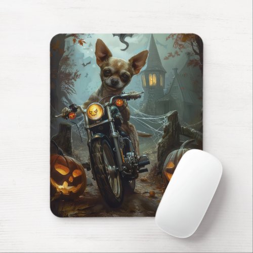 Chihuahua Riding Motorcycle Halloween Scary  Mouse Pad
