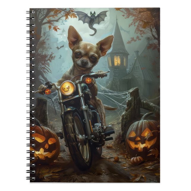 Chihuahua Riding Motorcycle Halloween Scary  Notebook (Front)