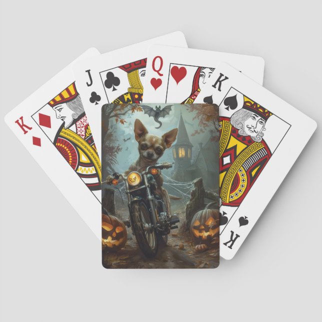 Chihuahua Riding Motorcycle Halloween Scary  Poker Cards (Back)