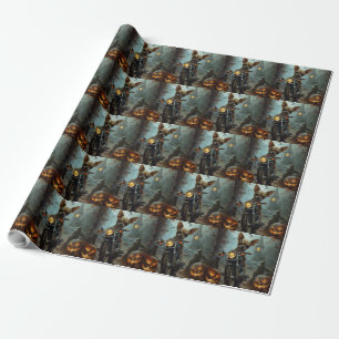 Chihuahua Riding Motorcycle Halloween Scary Wrapping Paper