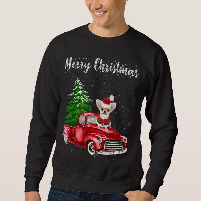 Chihuahua Riding Red Truck Merry Christmas Dog Lov Sweatshirt (Front)