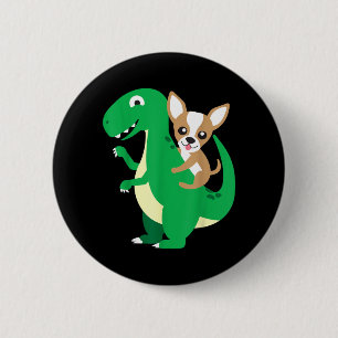 Chihuahua Riding T-Rex Dinosaur Dino Dog Halloween Button