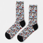 Chihuahua Running in Snow with Christmas Hat Socks