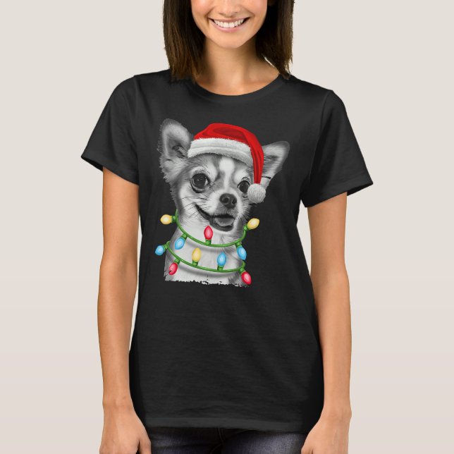 Chihuahua Santa Christmas Tree Lights Xmas T-Shirt (Front)
