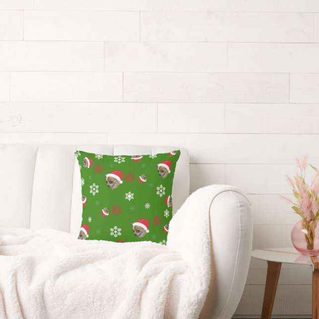 Chihuahua Santa Hat Christmas Throw Pillow (Couch)