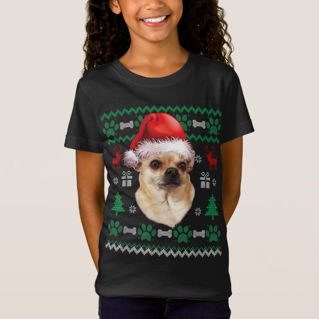 Chihuahua Santa Hat Christmas Ugly Sweater Pajama (Front)