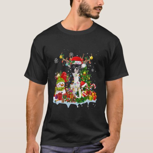 Chihuahua Santa Hat Reindeer Christmas Lights T_Shirt
