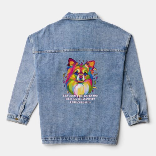 Chihuahua Say Good Day in Japanese Chiwawa Toy Bre Denim Jacket